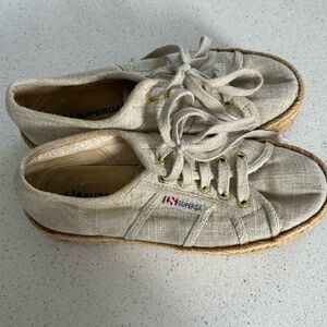 🍍 SUPERGA 2730 Womens Espadrilles Platform Classic Flat Canvas Cream Size 6🍍